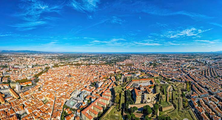 Ville de Perpignan vue du ciel